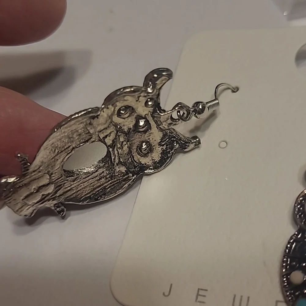 Elegant Silver and Multicolor Dangle Owl Earrings - Picture 6 of 6